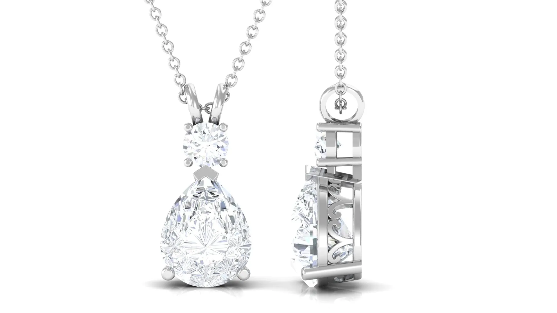 Pear and Round Moissanite Drop Pendant