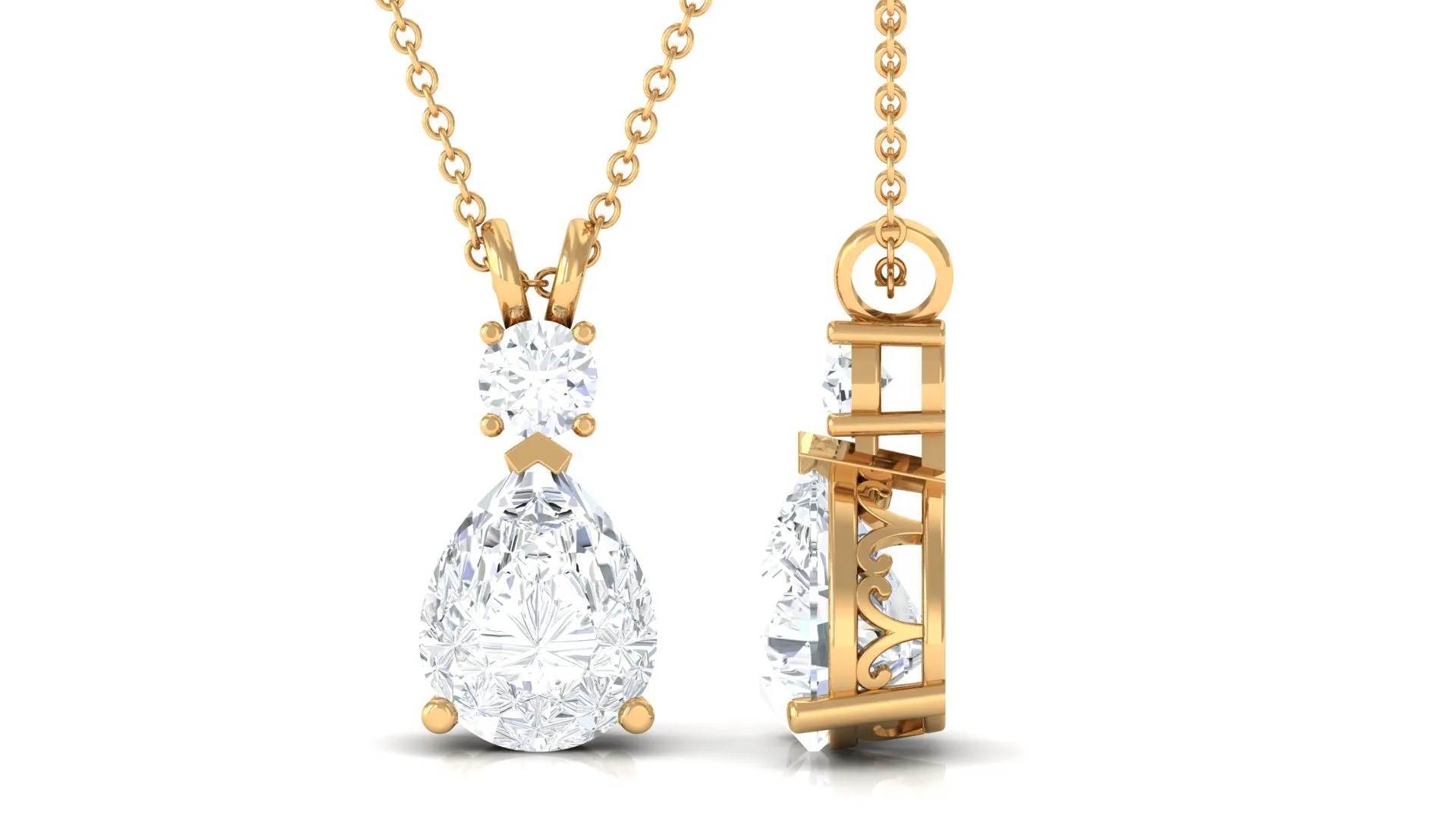 Pear and Round Moissanite Drop Pendant