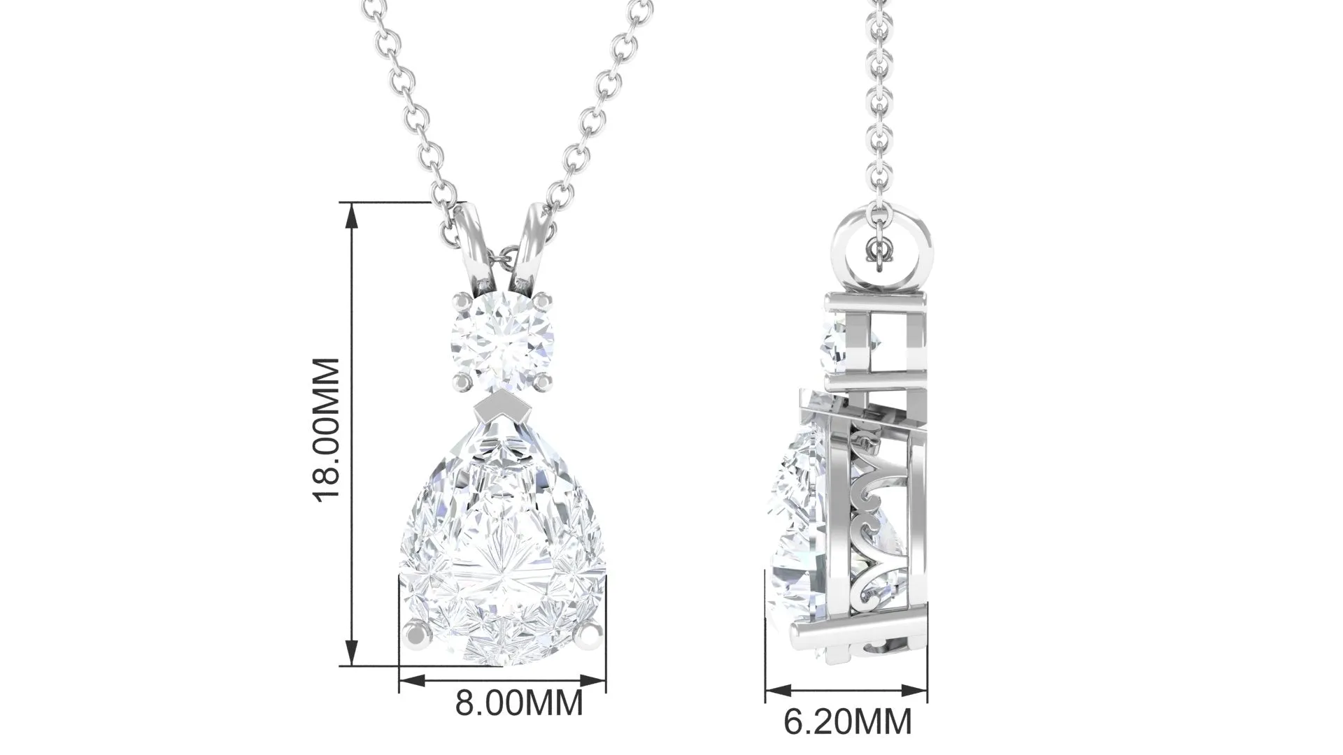 Pear and Round Moissanite Drop Pendant