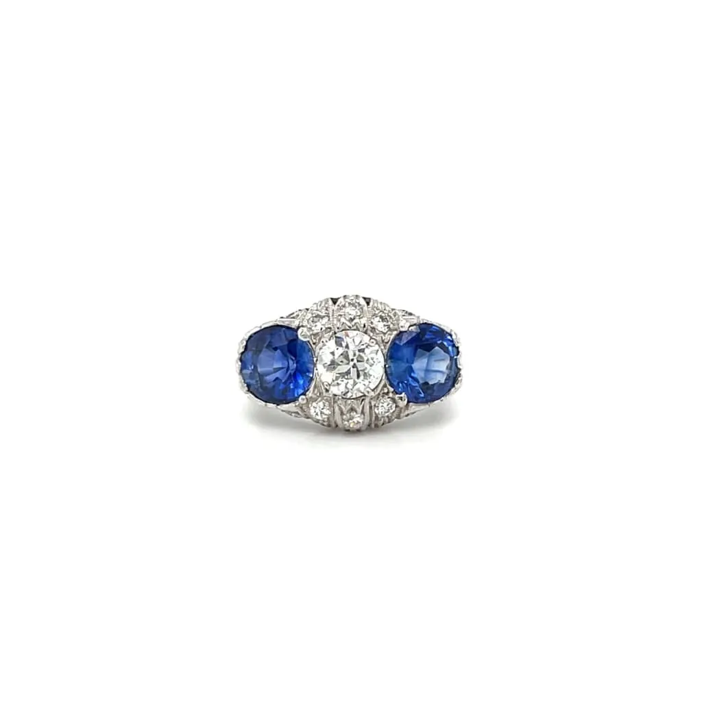 Platinum Art Deco Sapphire and Diamond Ring at Regard Jewelry in Austin, Texas