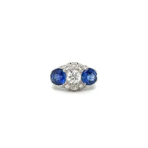 Platinum Art Deco Sapphire and Diamond Ring at Regard Jewelry in Austin, Texas