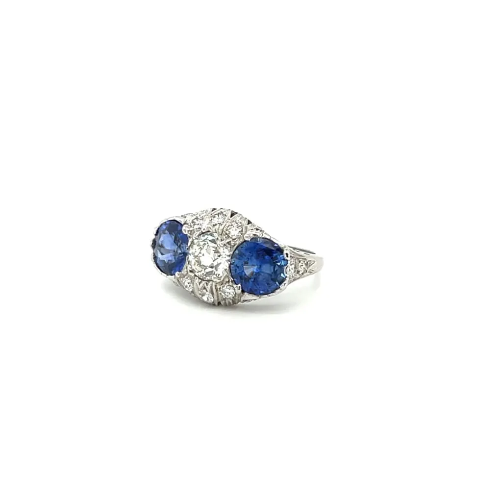 Platinum Art Deco Sapphire and Diamond Ring at Regard Jewelry in Austin, Texas
