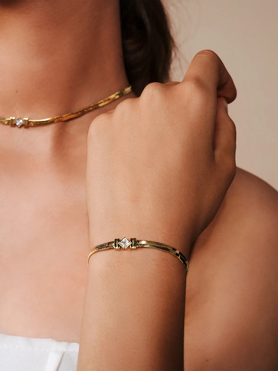 Princess-Cut Crystal Snake Bracelet