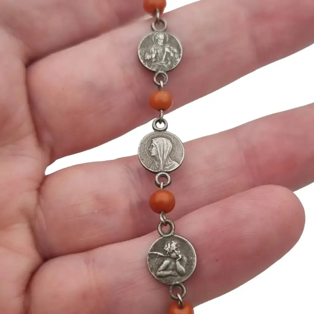 Religious bracelets for women, red coral ball bracelet, 925 silver.
