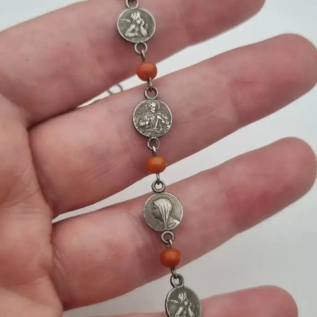 Religious bracelets for women, red coral ball bracelet, 925 silver.