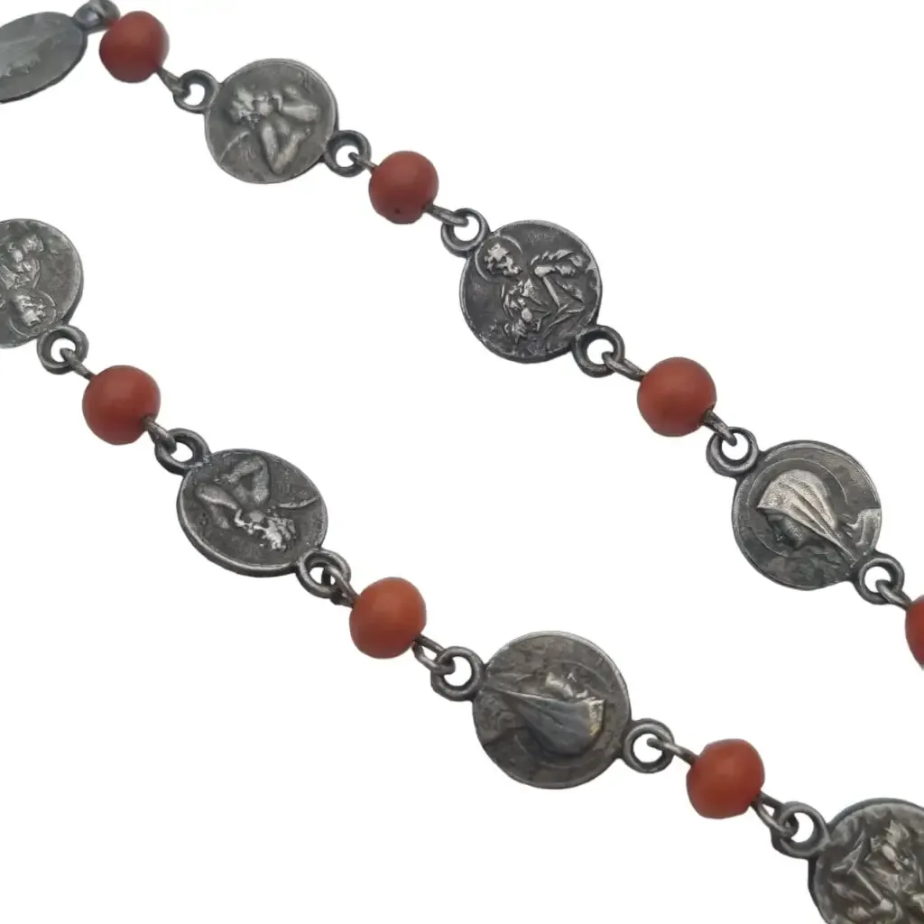 Religious bracelets for women, red coral ball bracelet, 925 silver.