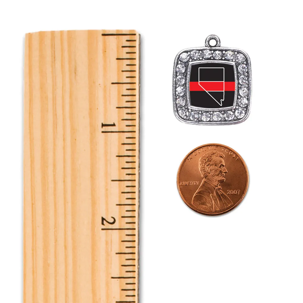 Silver Navada - Thin Red Line Square Charm Toggle Bracelet