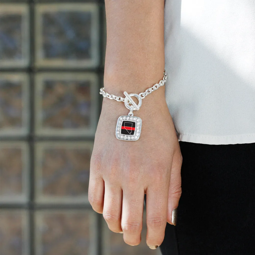 Silver Navada - Thin Red Line Square Charm Toggle Bracelet
