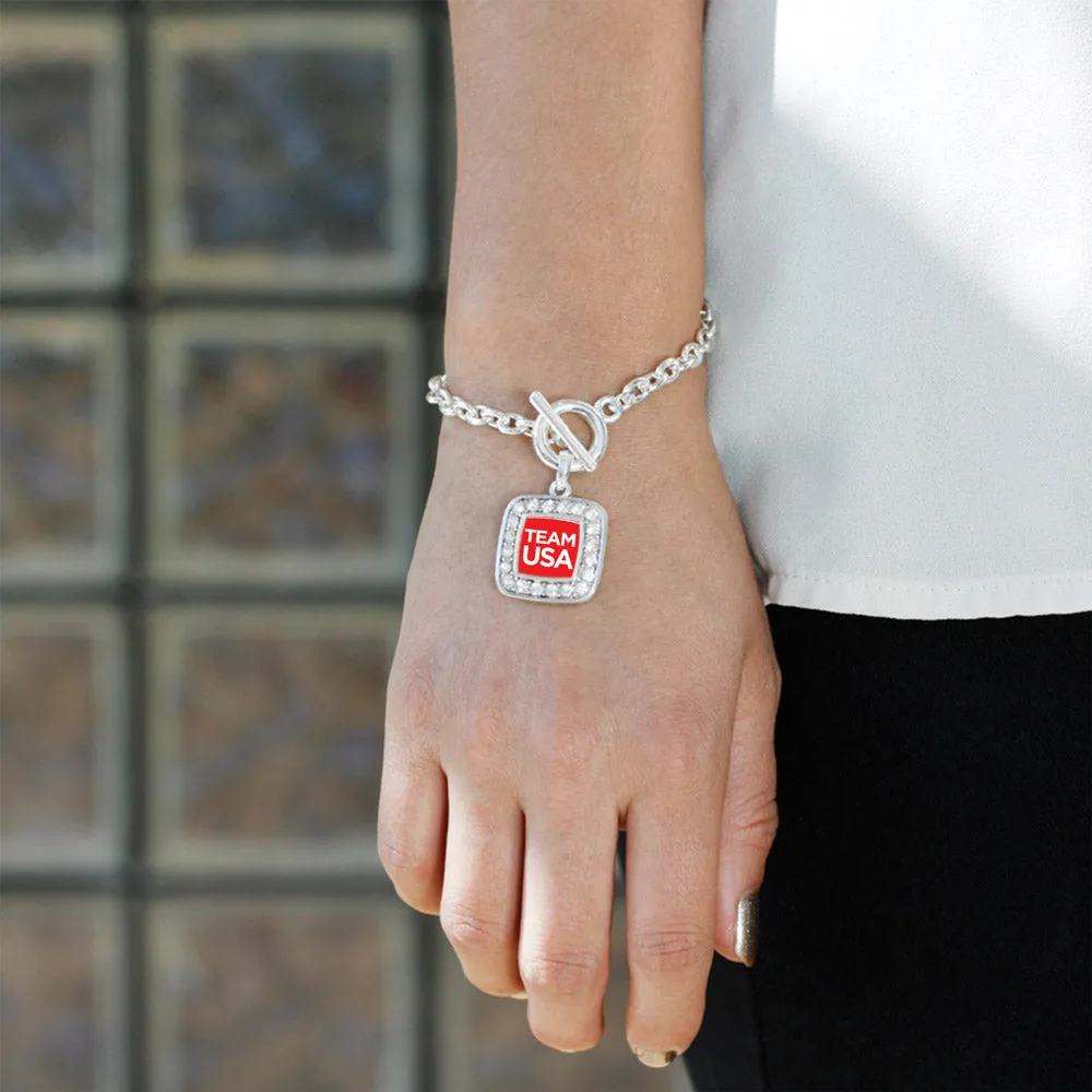 Silver Red Banner Team USA Square Charm Toggle Bracelet