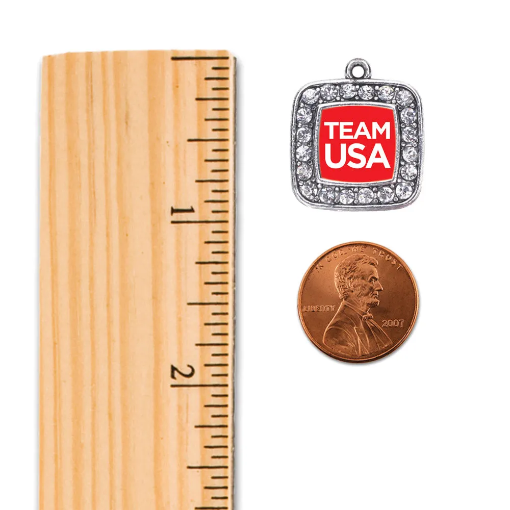 Silver Red Banner Team USA Square Charm Toggle Bracelet