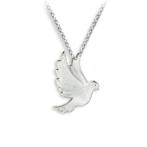 Silver White Enamel Dove Necklace