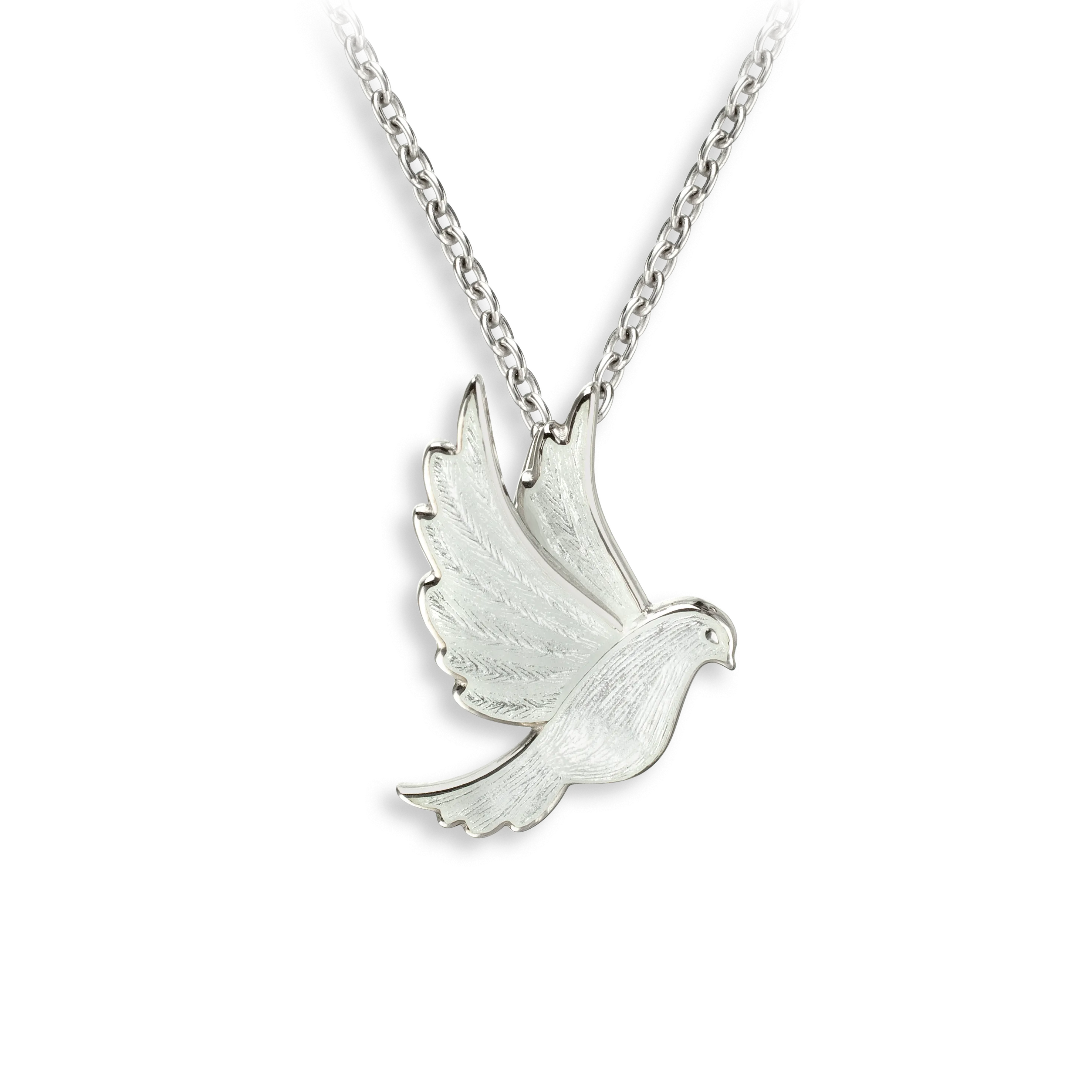 Silver White Enamel Dove Necklace