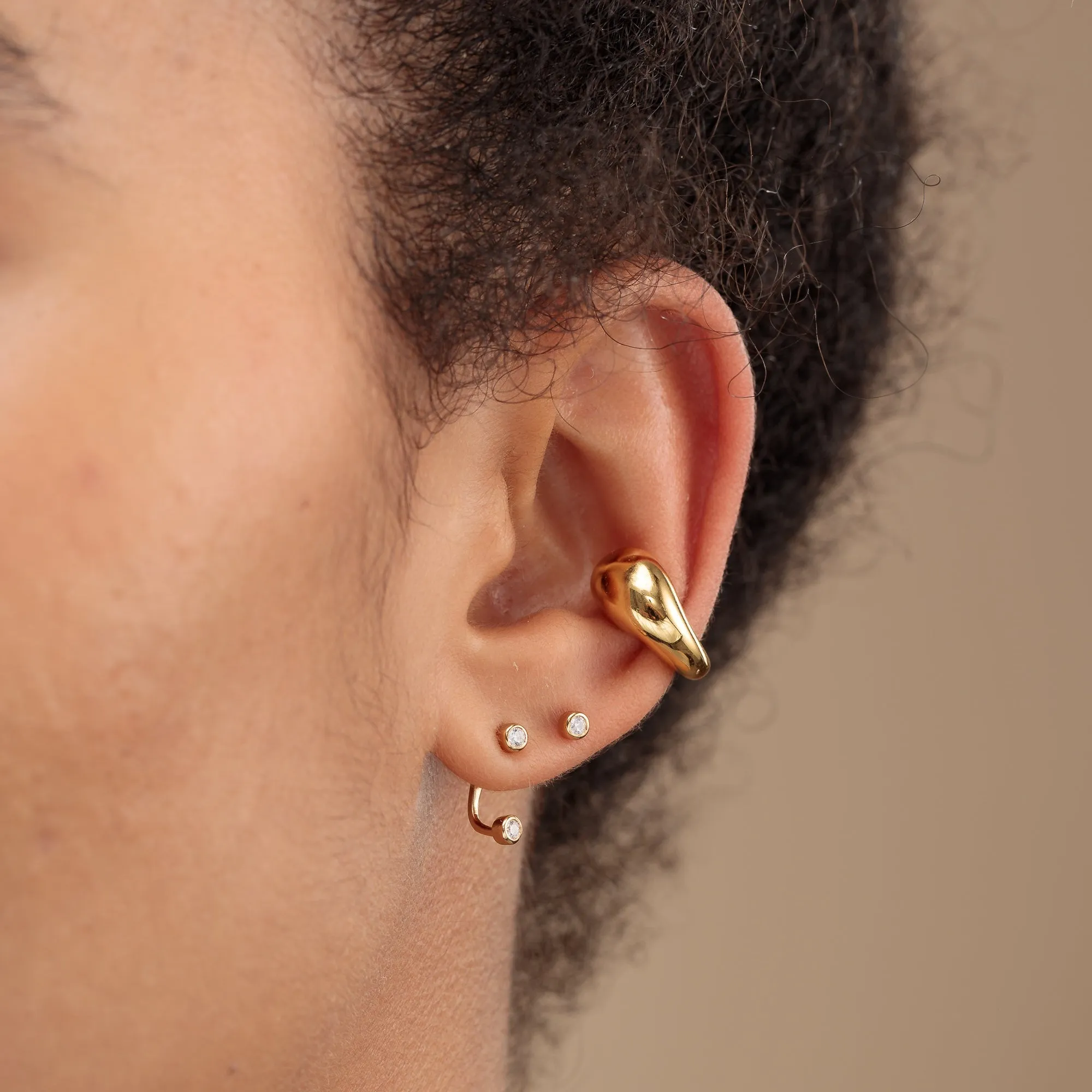 Sparkle Dot Ear Jacket Stud Earrings - Gold - SPG-233a