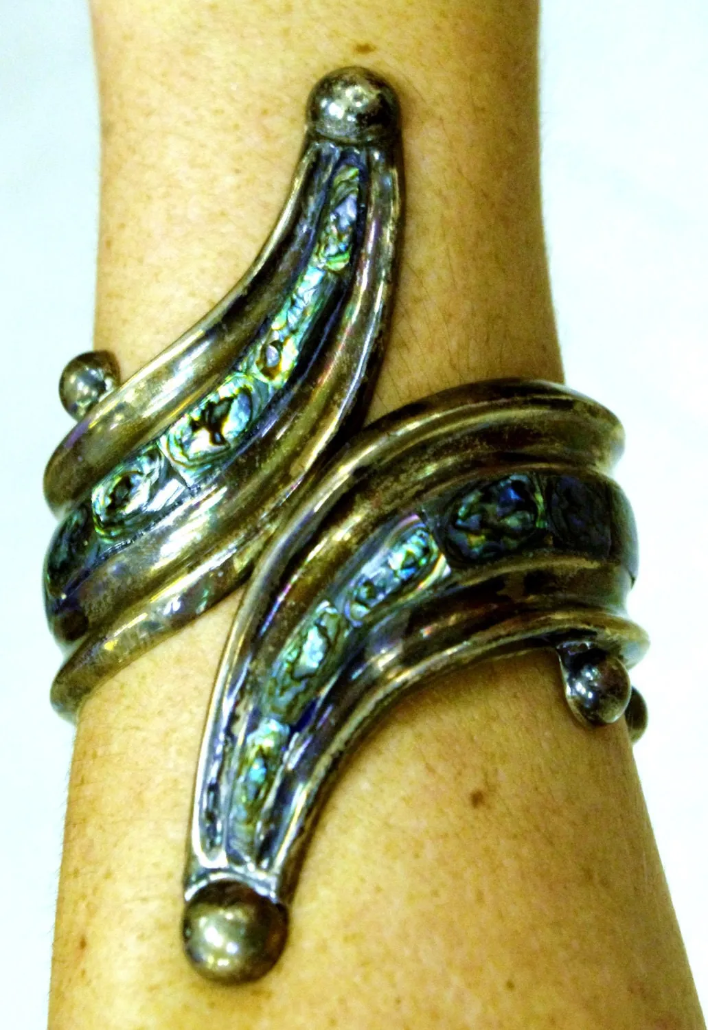 Sterling & Abalone Mexican Hinged Clamper Bracelet