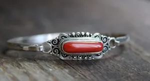Sterling Silver and Coral Hook Bracelet