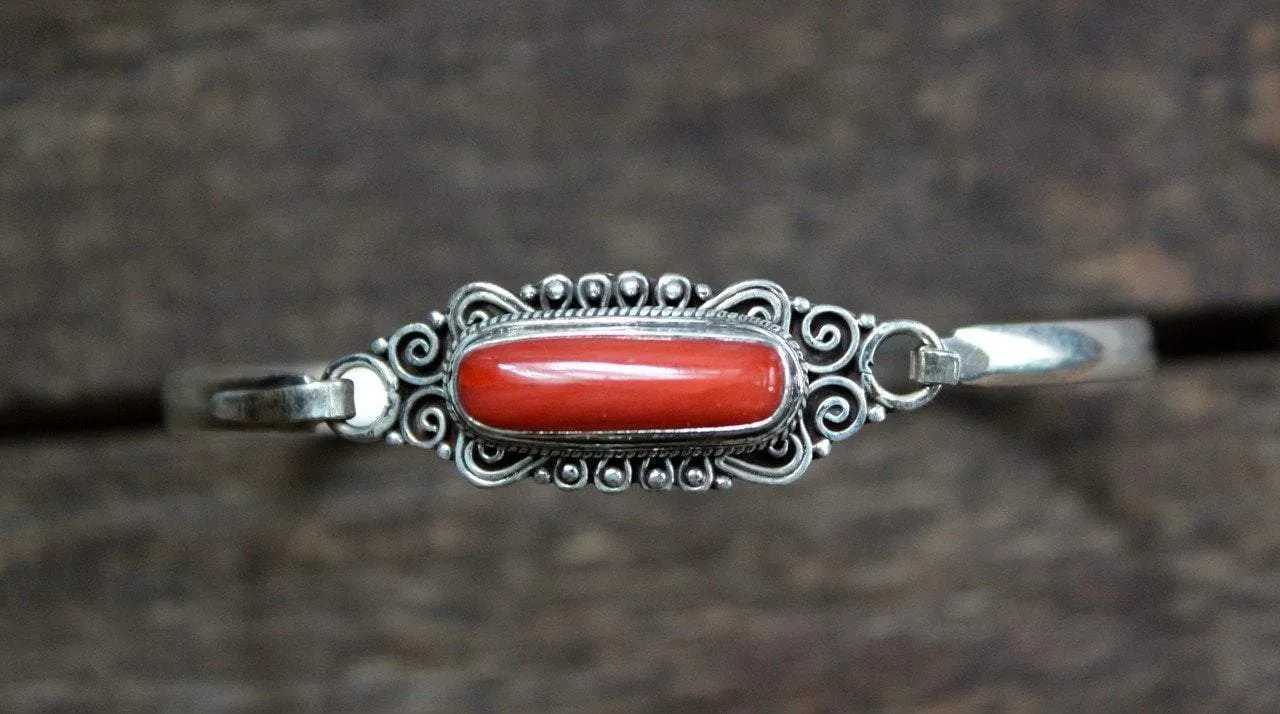 Sterling Silver and Coral Hook Bracelet
