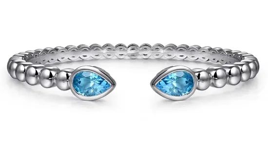 Sterling Silver Bujukan & Pear Shape 2.67cttw Blue Topaz Split Bangle Bracelet by Gabriel
