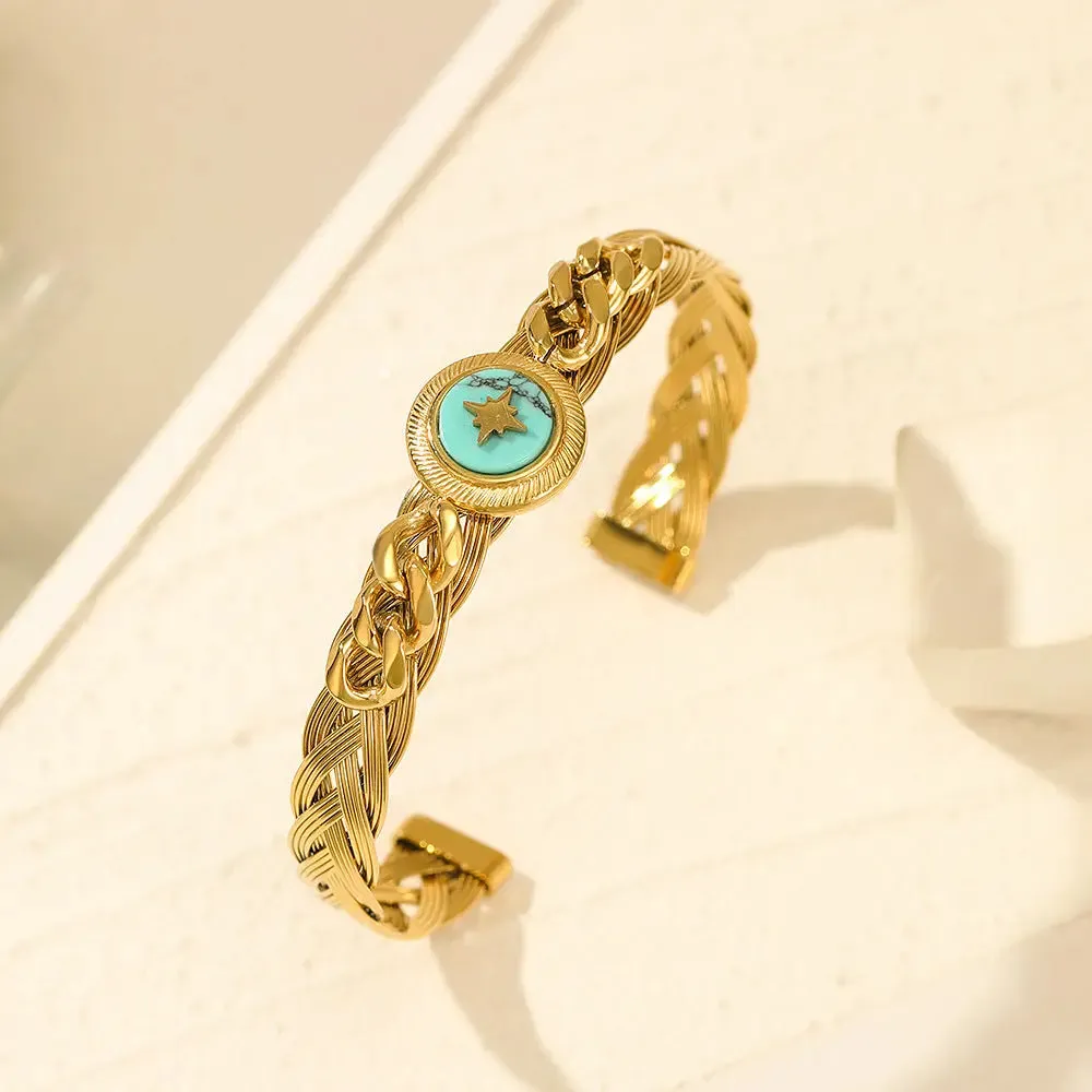 Turquoise Braided Gold Bracelet