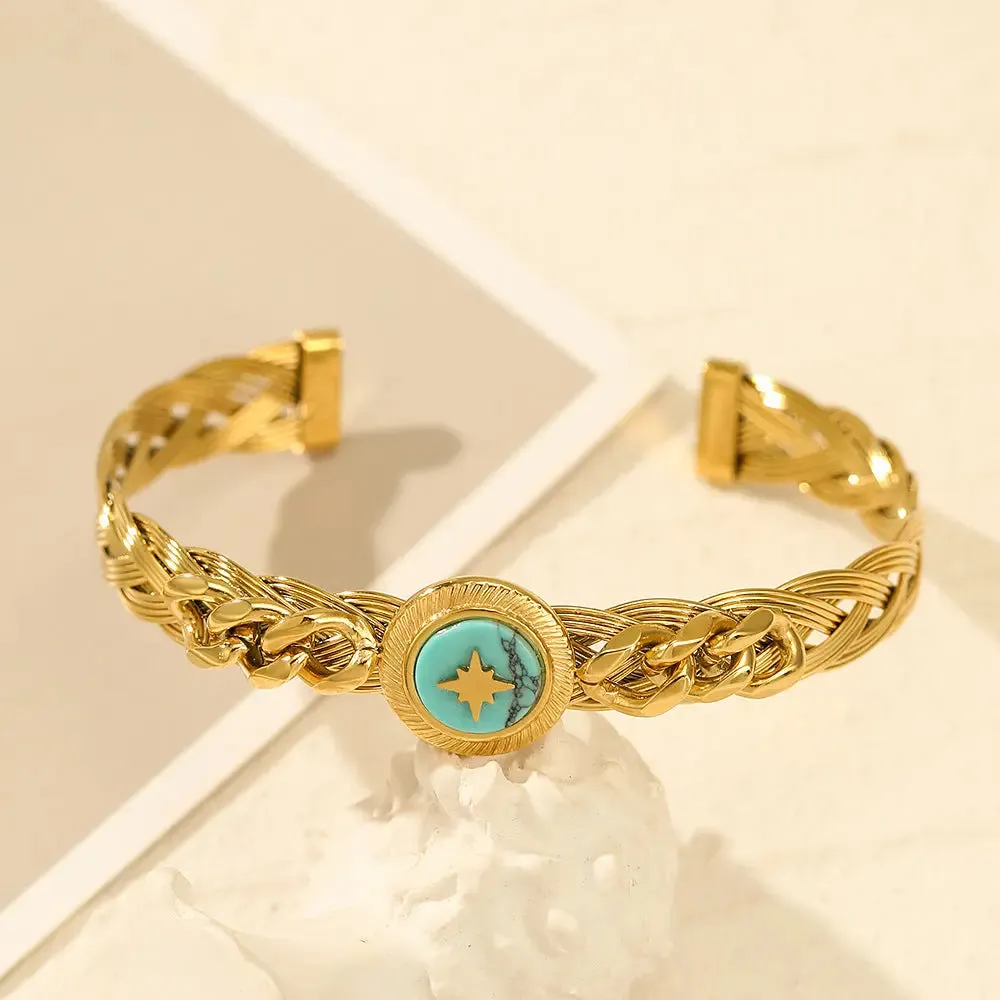 Turquoise Braided Gold Bracelet