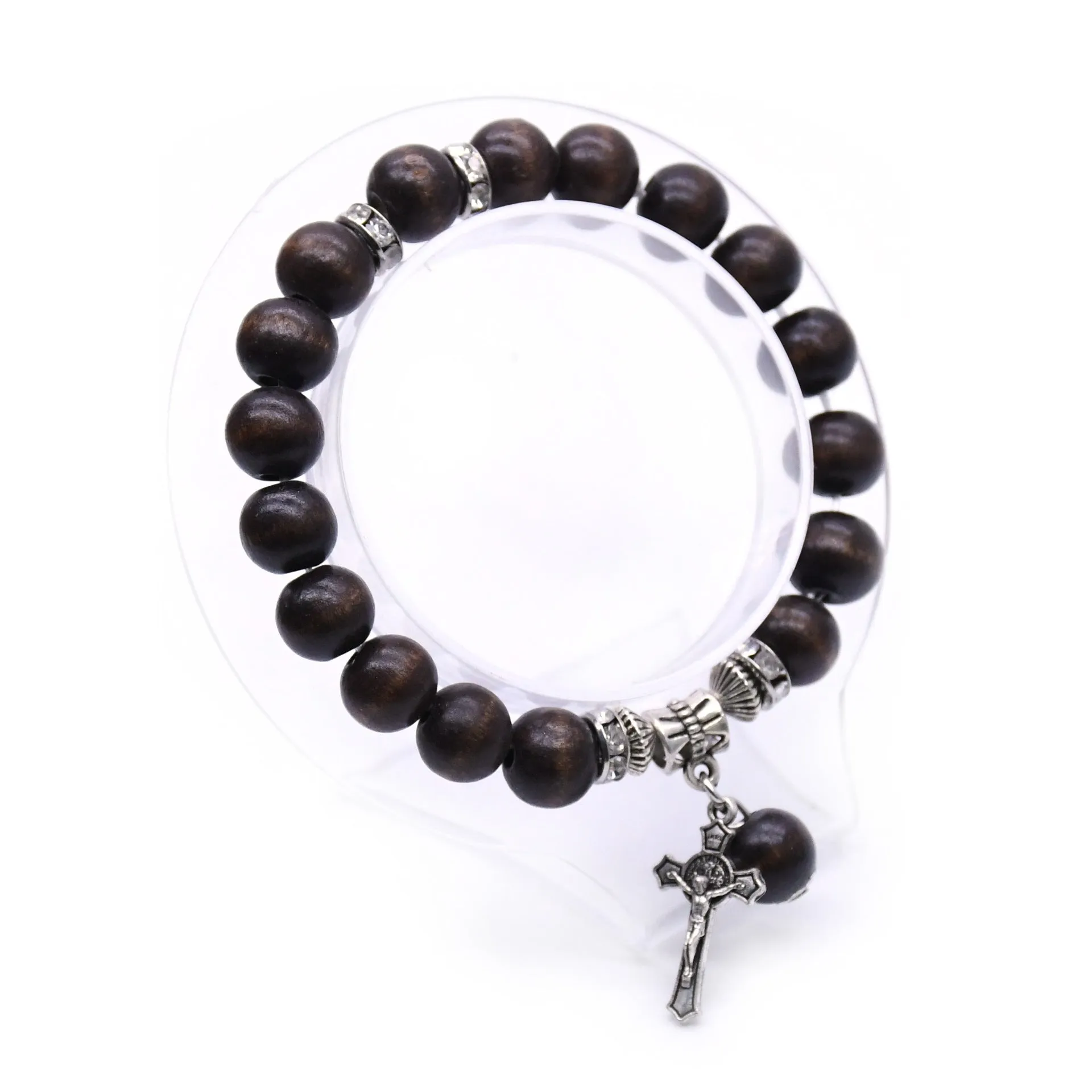 Wooden Beaded with Cross Pendant Bracelet