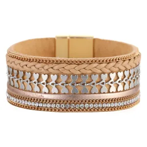 Woven Leather Diamond Strip Ethnic Bracelet Unisex Magnetic Buckle Bracelet